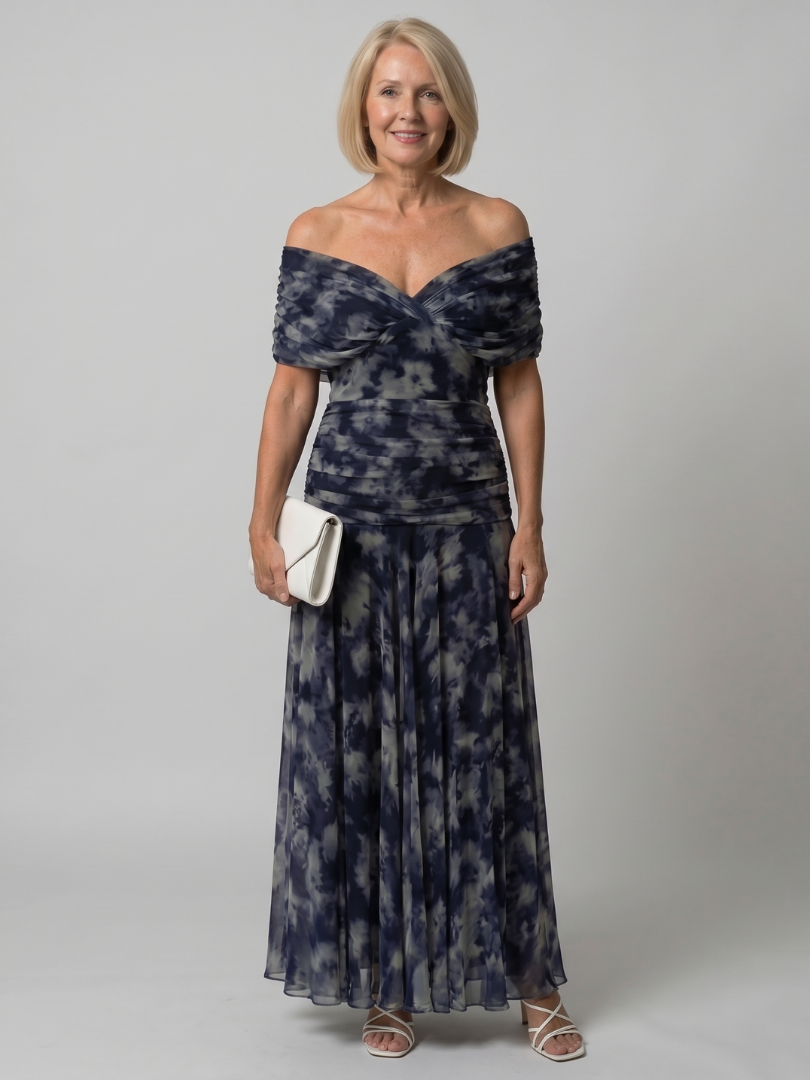Marine | Tiered Off Shoulder Chiffon Midi Dress for Women