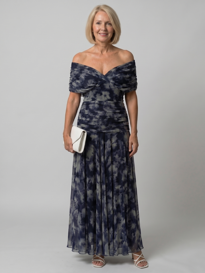 Marine | Tiered Off Shoulder Chiffon Midi Dress for Women