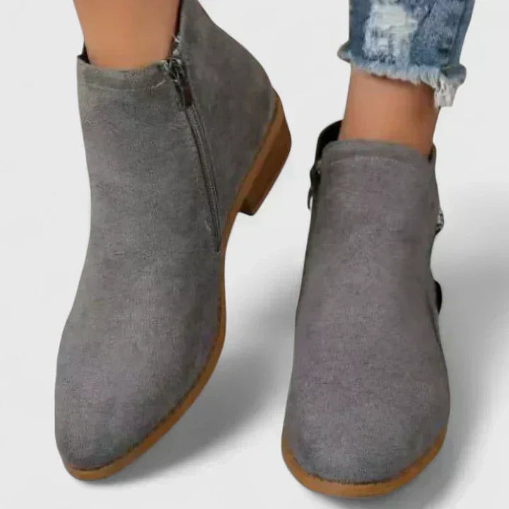 Cecile | Scalloped Faux Suede Ankle Boots for Women