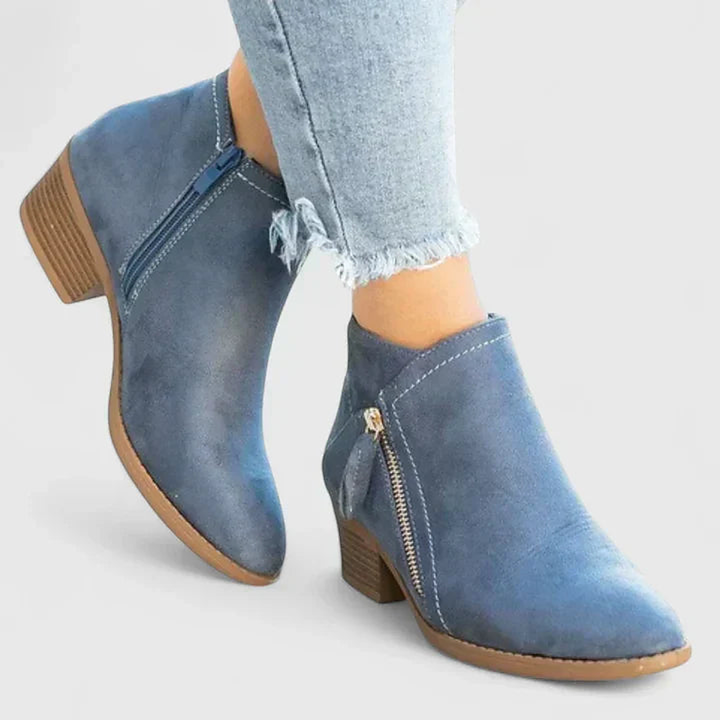 Cecile | Scalloped Faux Suede Ankle Boots for Women