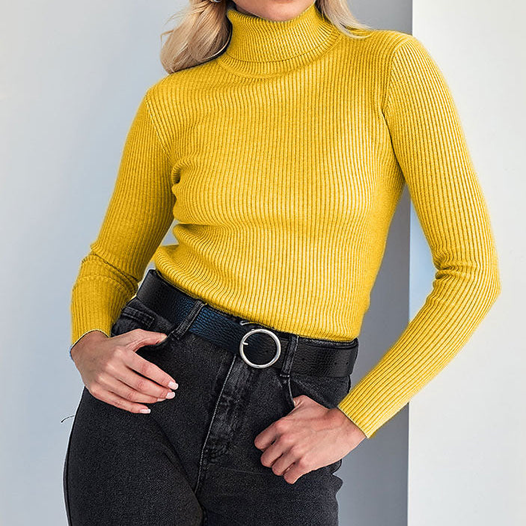 Angeline | Corded Ribbed Mock Neck Knit Top for Women