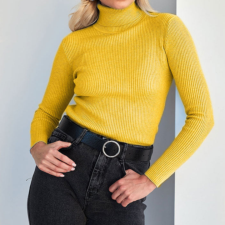 Angeline | Corded Ribbed Mock Neck Knit Top for Women