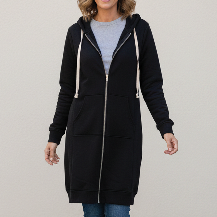 Brooke | Muffled Longline Fleece Zip Up Hoodie for Women
