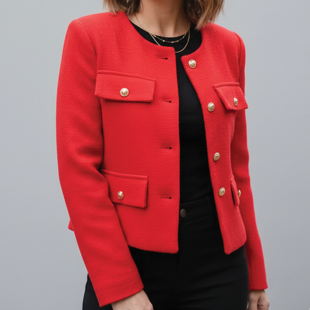 Noemie | Lustrous Collarless Wool Boucle Blazer for Women