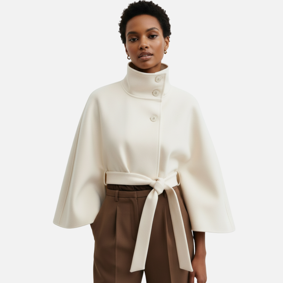 Perrette | Crested Belted Wool Cape for Women