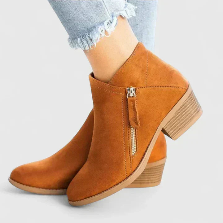 Cecile | Scalloped Faux Suede Ankle Boots for Women