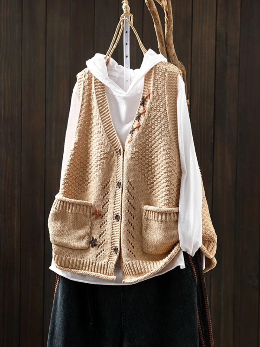 Florianne | Preppy V Neck Knitted Sweater Vest for Women