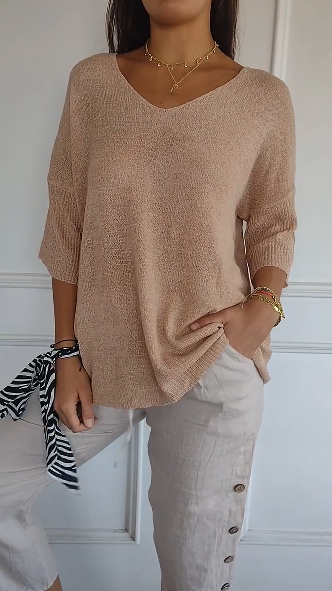 Felicie | Draping V Neck Long Sleeve Top for Women
