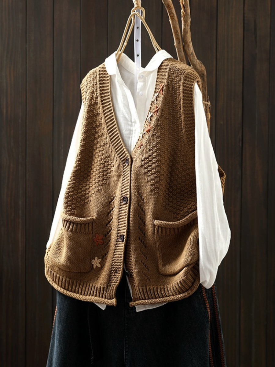 Florianne | Preppy V Neck Knitted Sweater Vest for Women