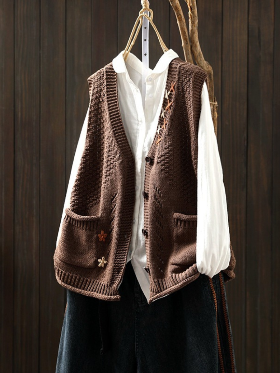 Florianne | Preppy V Neck Knitted Sweater Vest for Women