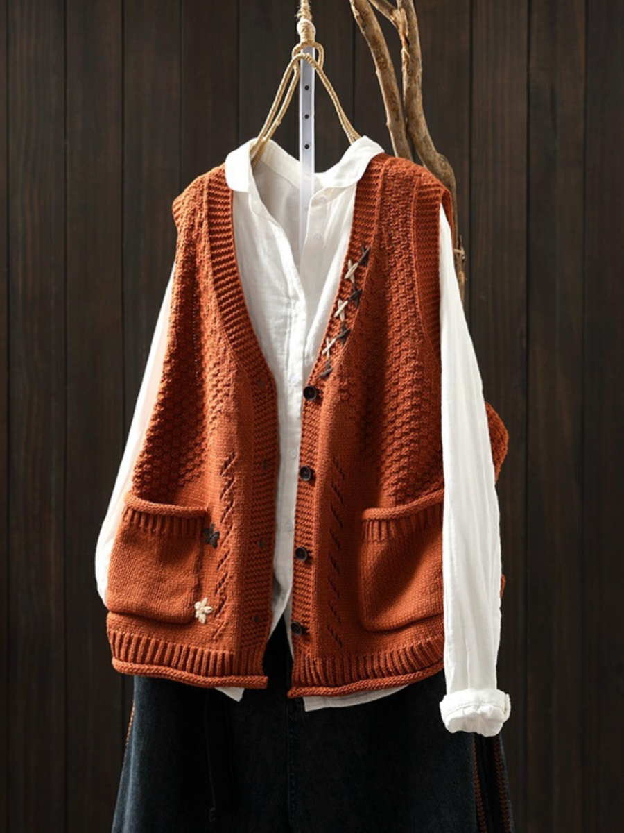 Florianne | Preppy V Neck Knitted Sweater Vest for Women
