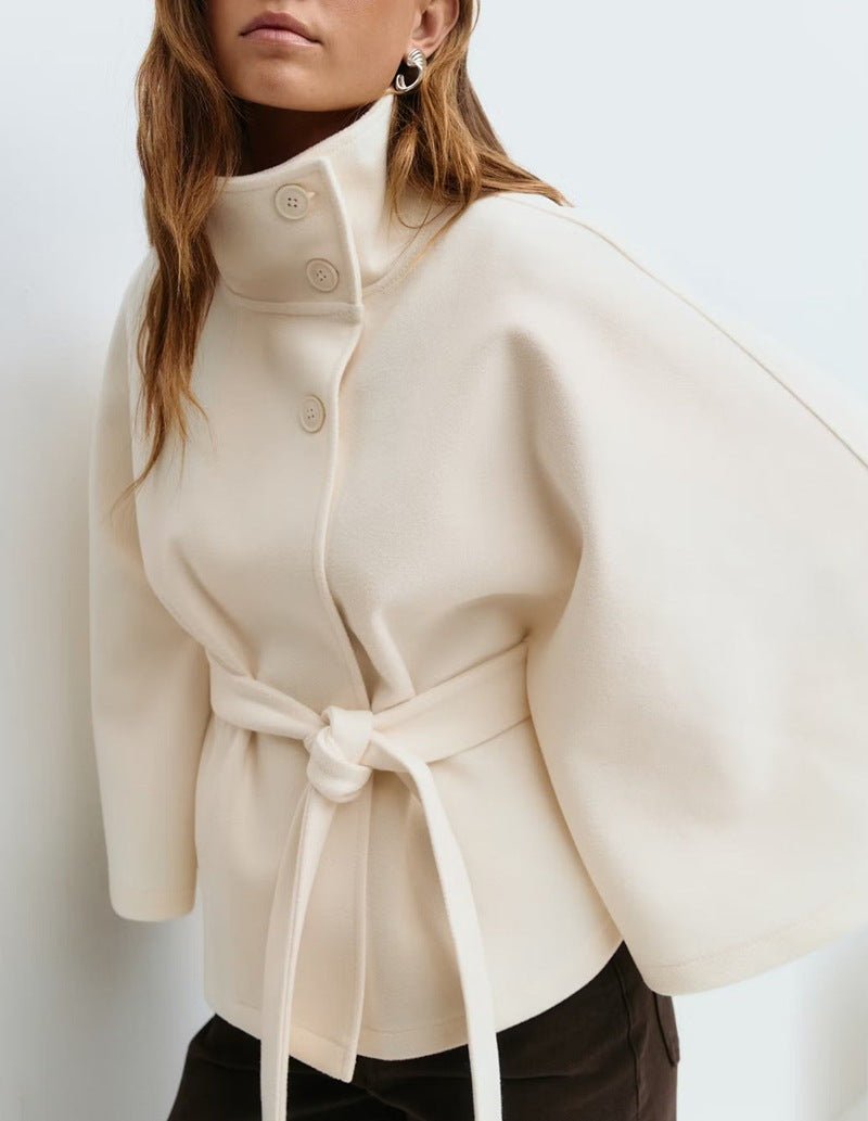 Solange | Furled Belted Wool Cape Coat for Women