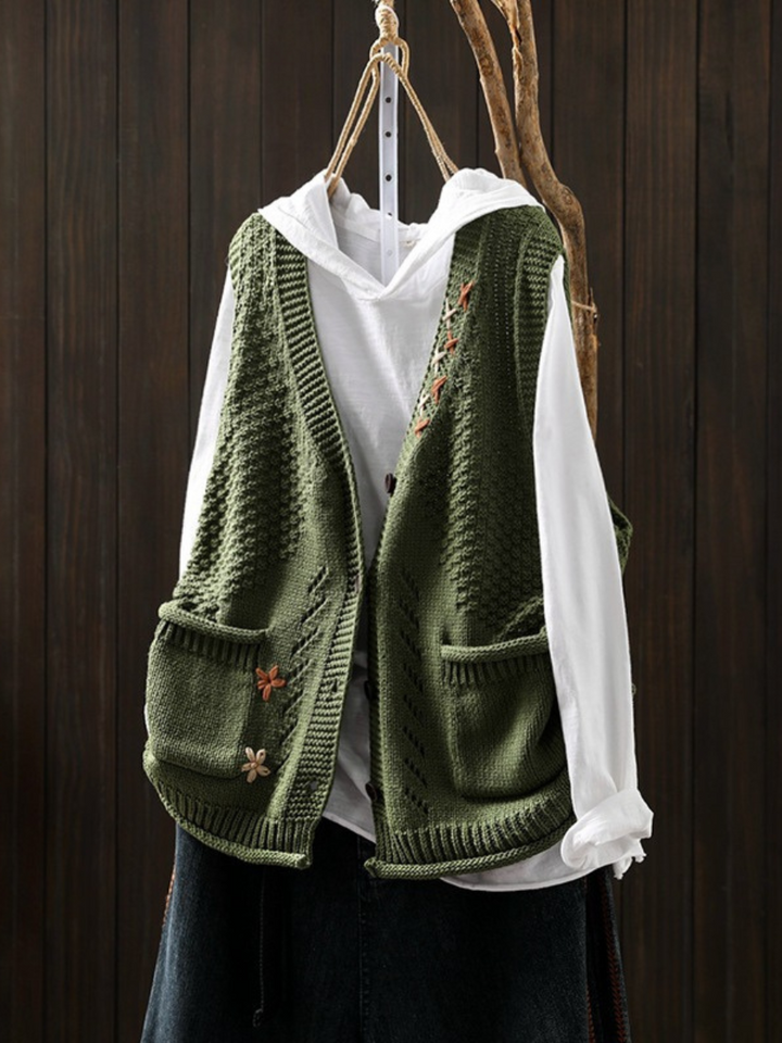 Florianne | Preppy V Neck Knitted Sweater Vest for Women