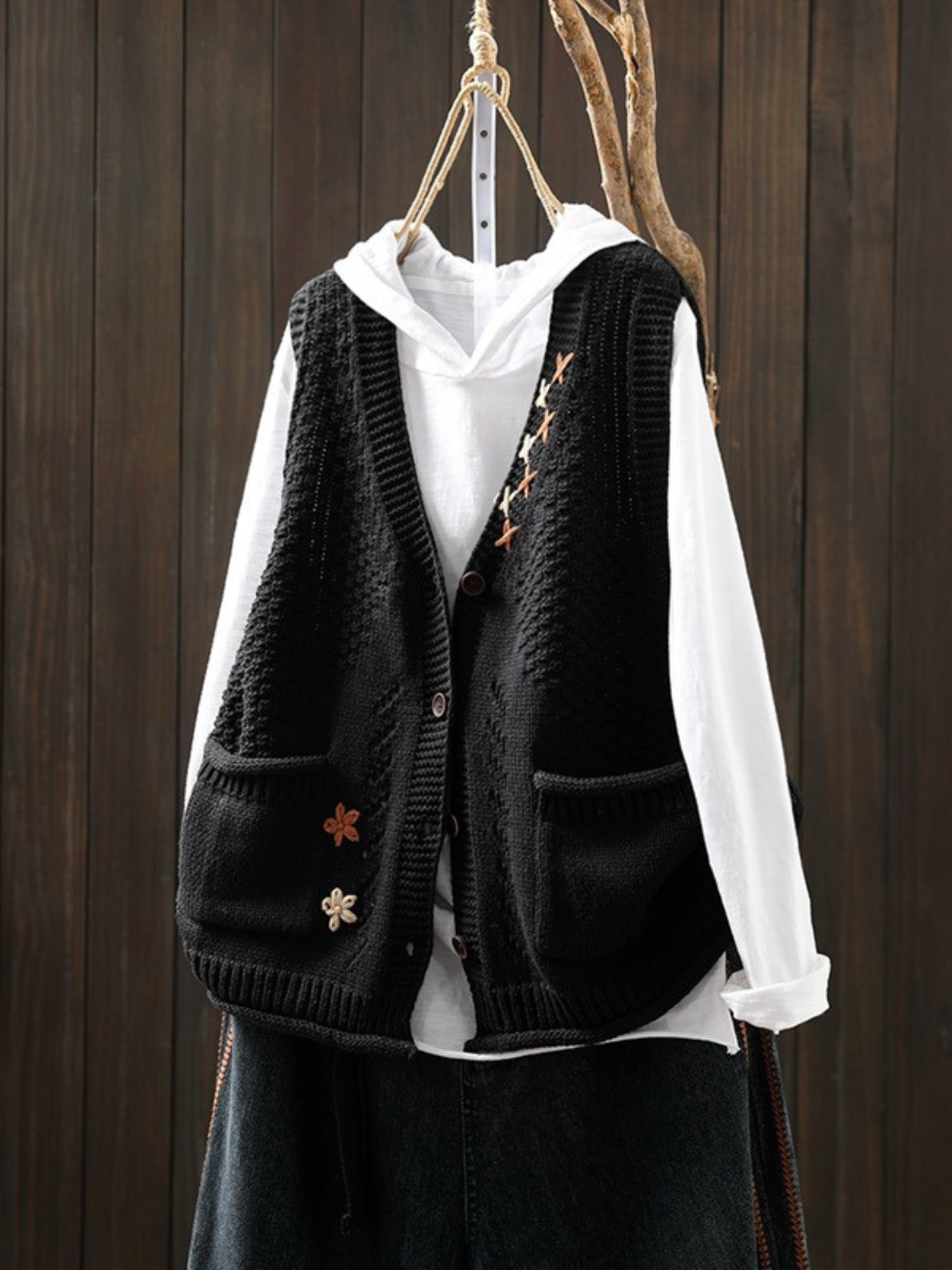 Florianne | Preppy V Neck Knitted Sweater Vest for Women