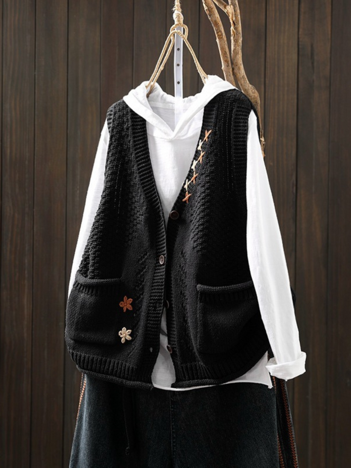 Florianne | Preppy V Neck Knitted Sweater Vest for Women