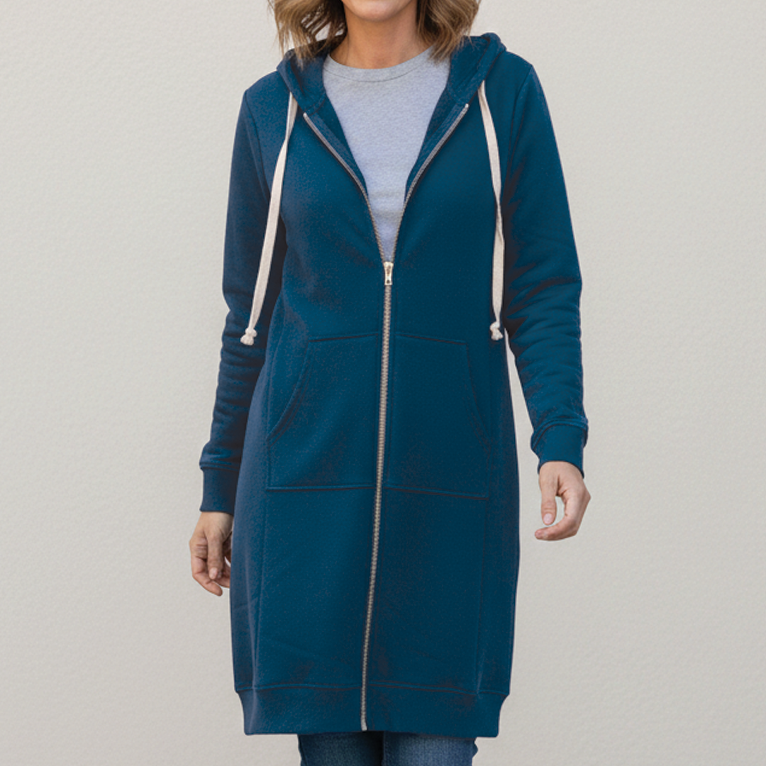 Brooke | Muffled Longline Fleece Zip Up Hoodie for Women