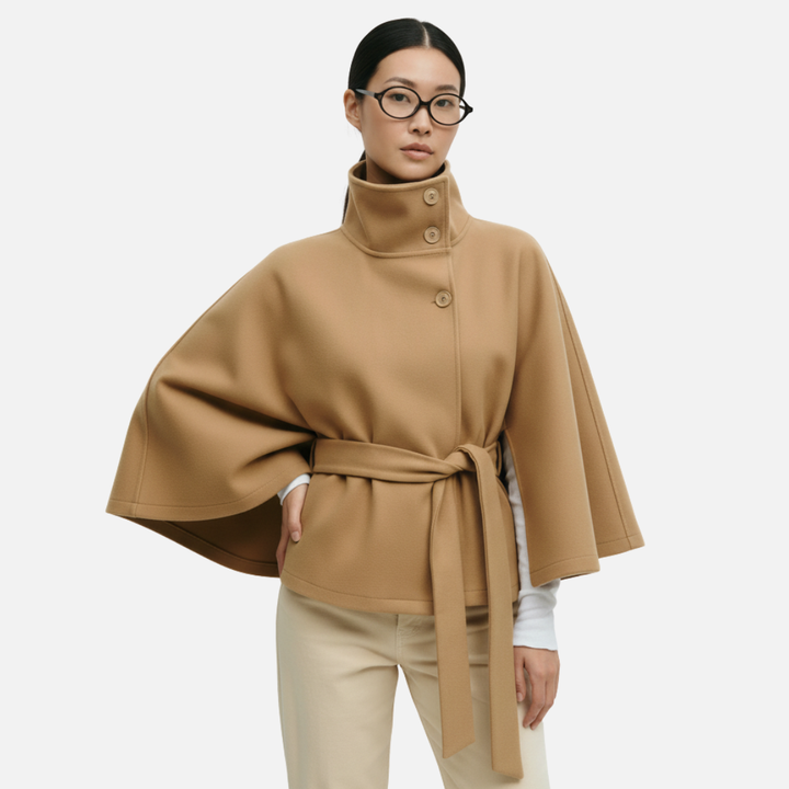 Perrette | Crested Belted Wool Cape for Women