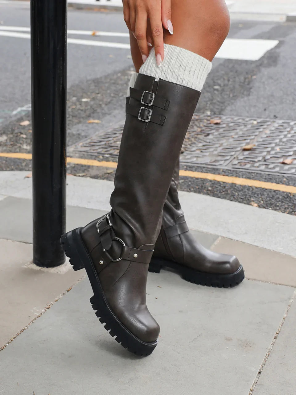 Valentine | Cinched Twin Buckle Biker Boots for Women