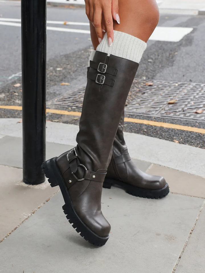 Valentine | Cinched Twin Buckle Biker Boots for Women