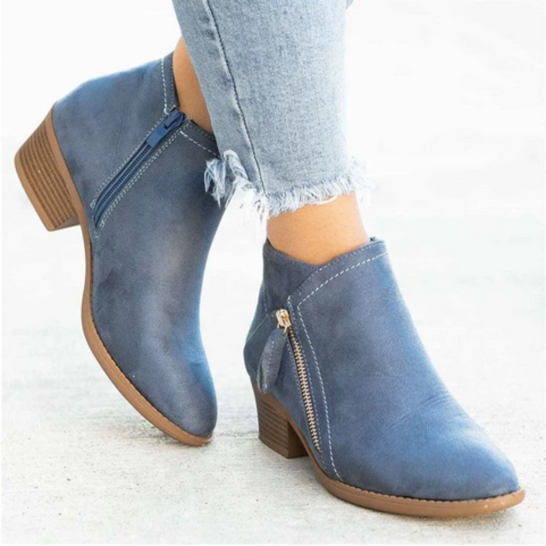 Cecile | Scalloped Faux Suede Ankle Boots for Women