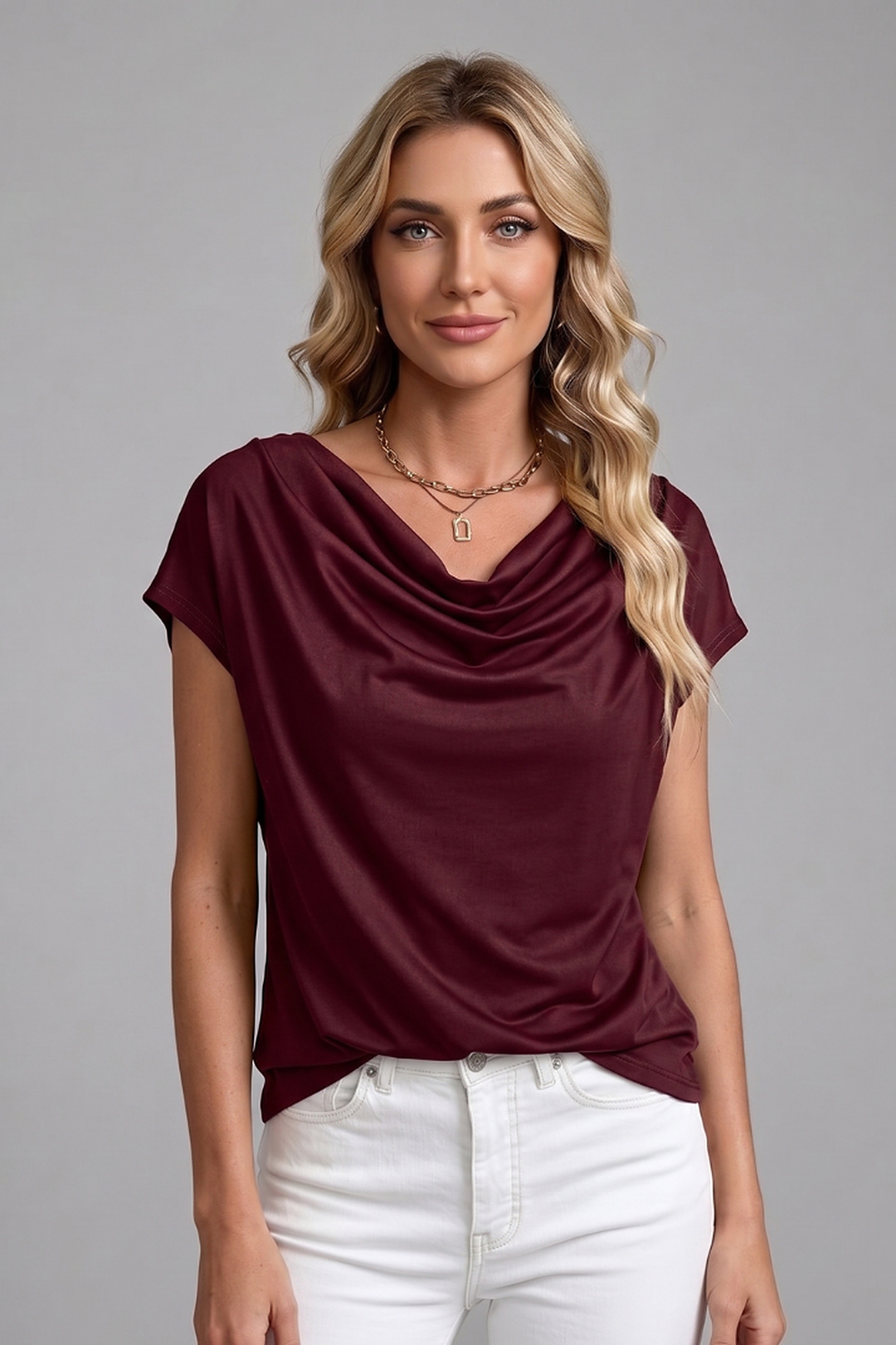 Ghislaine | Gathered Cowl Neck Draped Blouse for Women