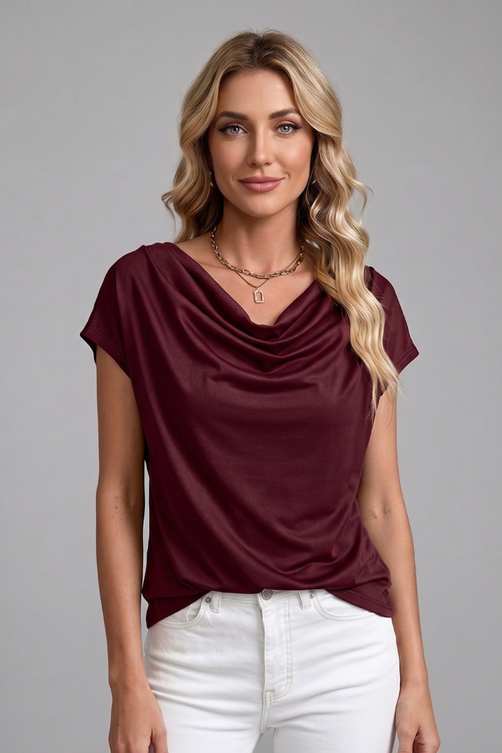 Ghislaine | Gathered Cowl Neck Draped Blouse for Women