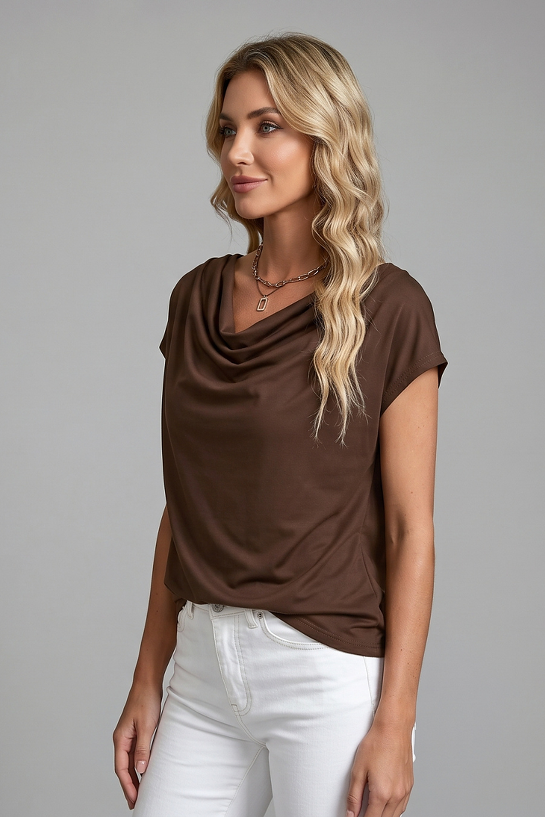 Ghislaine | Gathered Cowl Neck Draped Blouse for Women