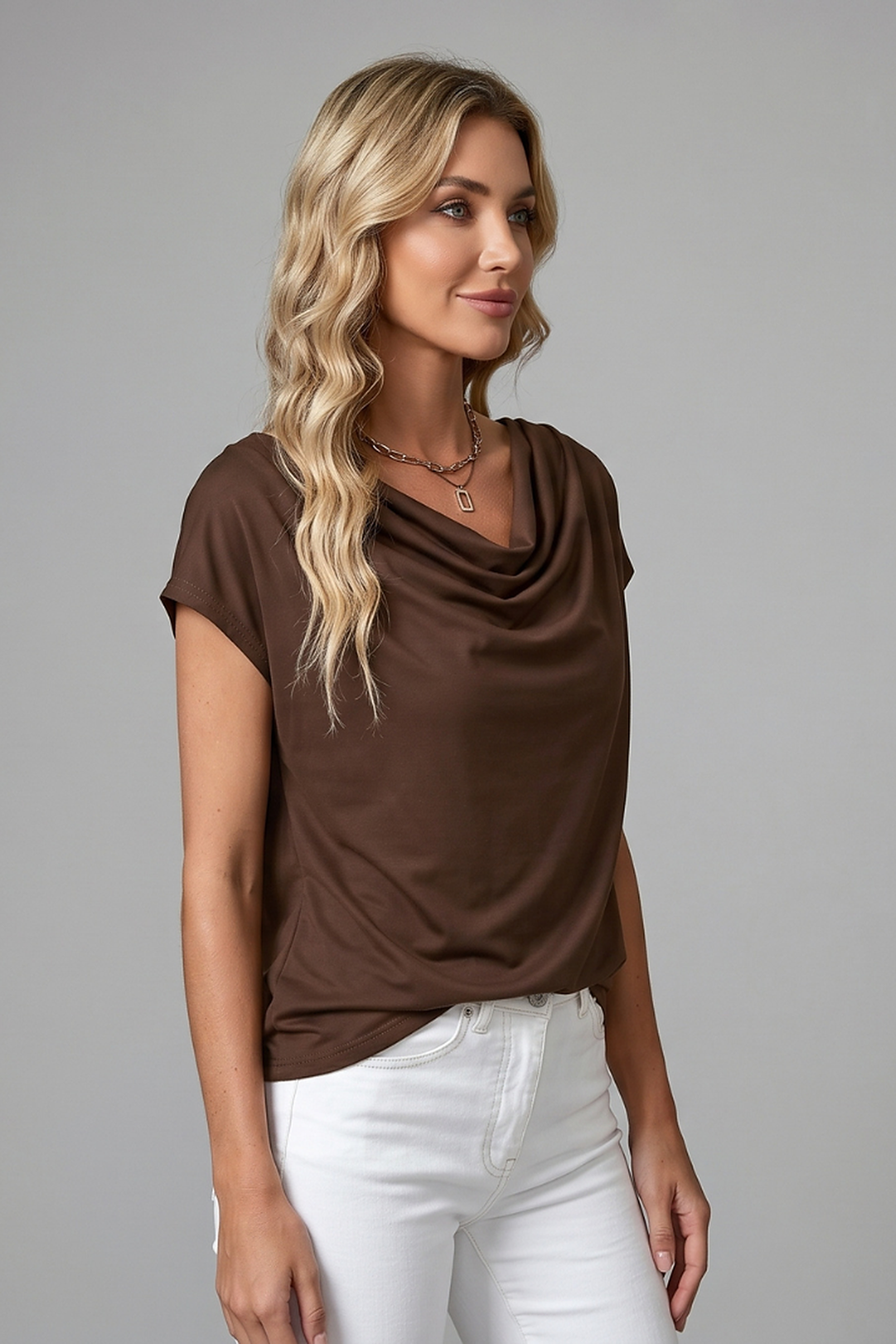 Ghislaine | Gathered Cowl Neck Draped Blouse for Women
