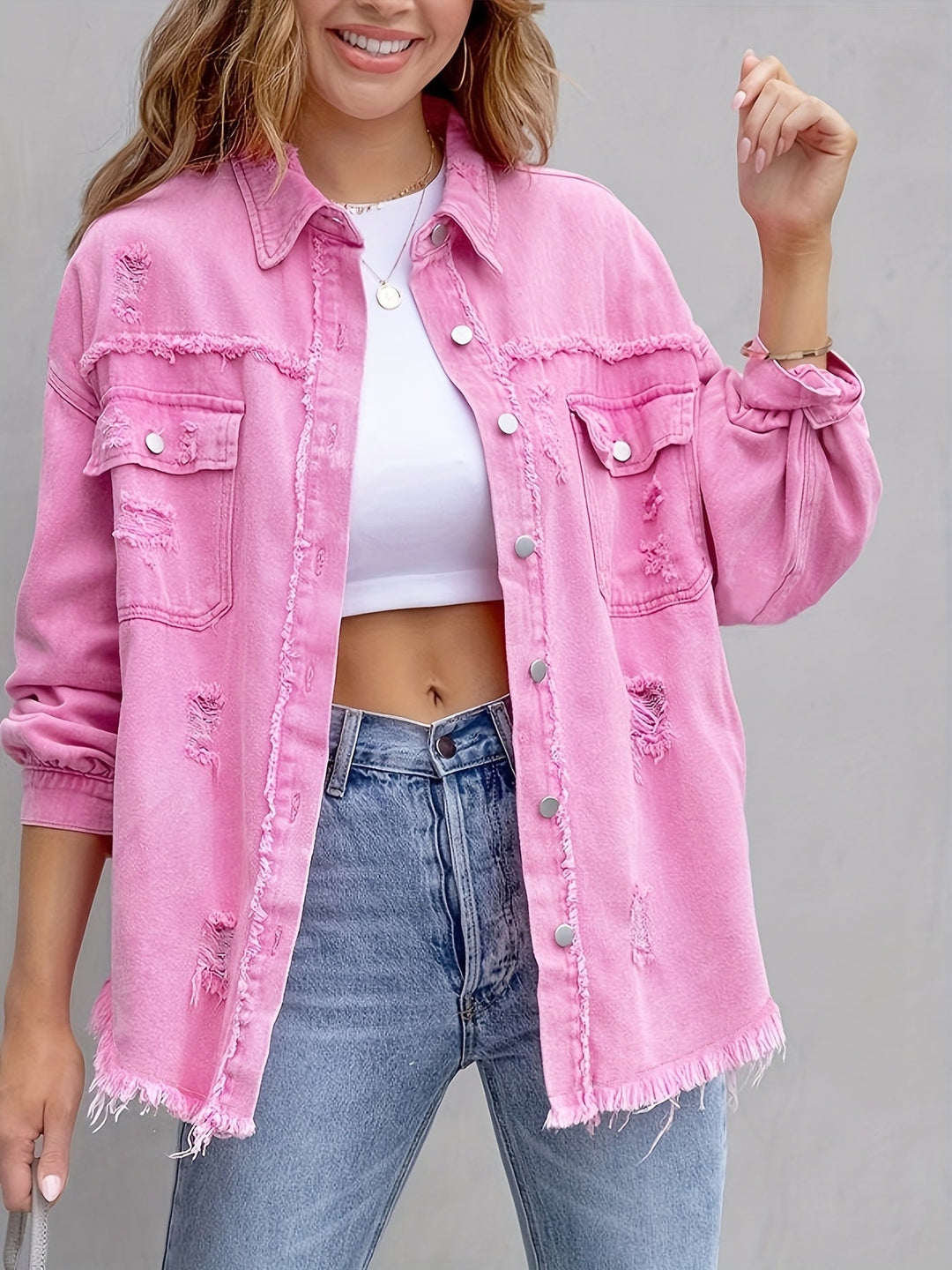 Pernelle | Whiskered Oversized Denim Overshirt Shirt Jacket for Women