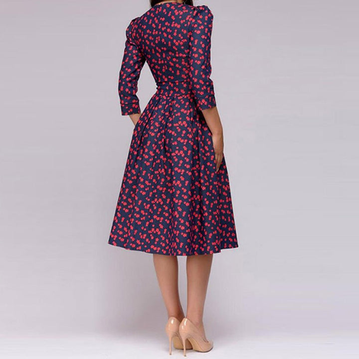 Flavie | Waisted Floral Midi Dress with Sleeves for Women