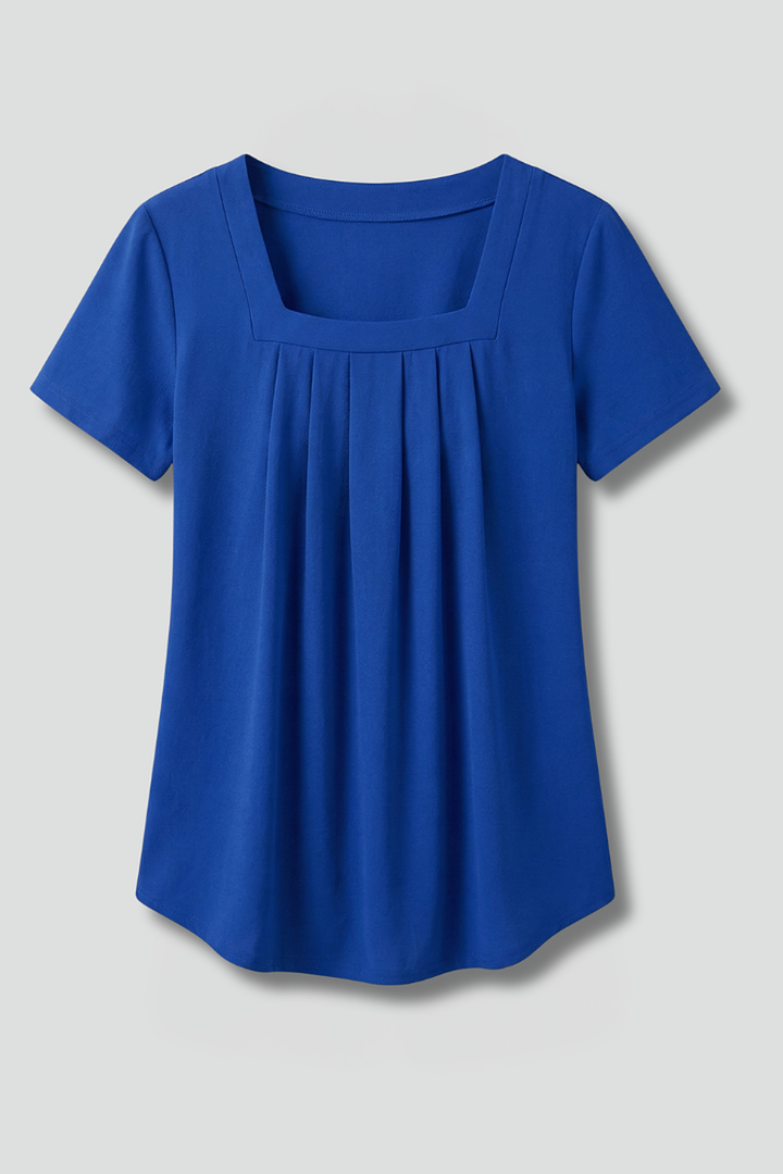Cendrine | Pleated Square Neck Short Sleeve Top for Women