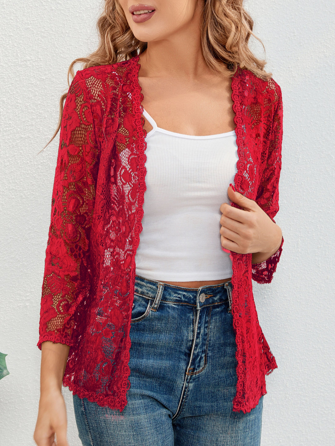 Cassandra | Airy Floral Lace Open Front Cardigan for Women