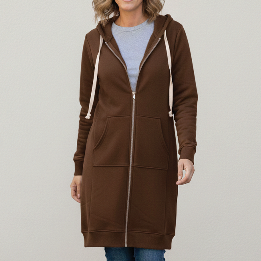Brooke | Muffled Longline Fleece Zip Up Hoodie for Women