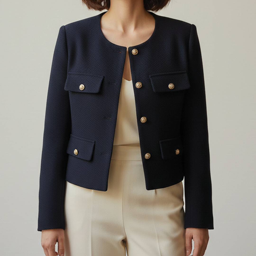 Noemie | Lustrous Collarless Wool Boucle Blazer for Women
