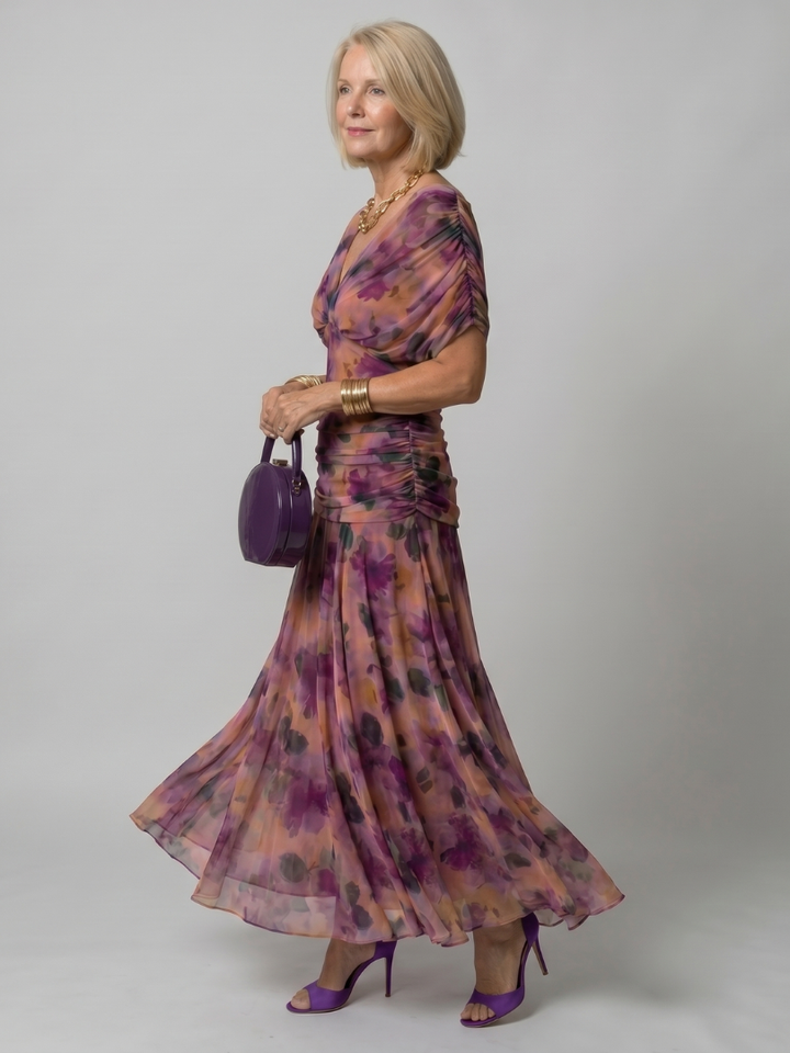 Marine | Tiered Off Shoulder Chiffon Midi Dress for Women