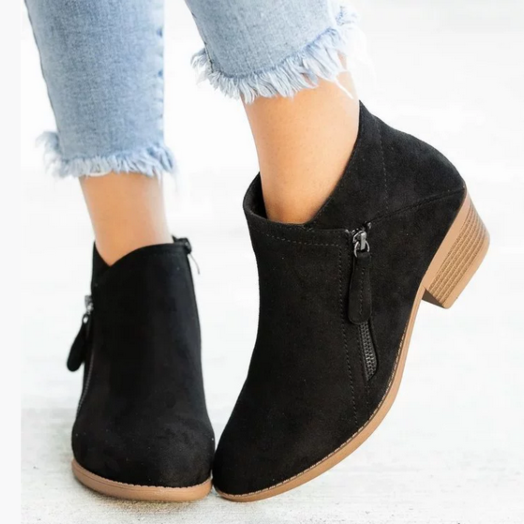 Cecile | Scalloped Faux Suede Ankle Boots for Women