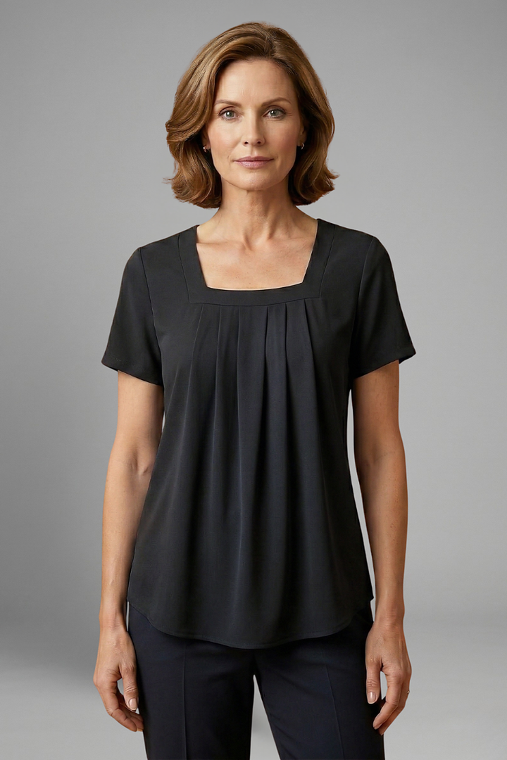 Cendrine | Pleated Square Neck Short Sleeve Top for Women