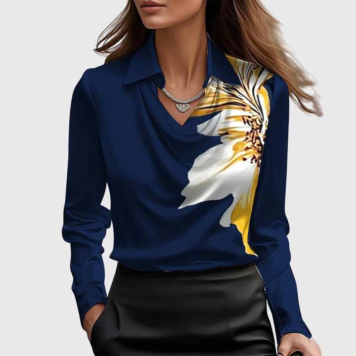 Caroline | Liquid Satin Draped Long Sleeve Blouse for Women
