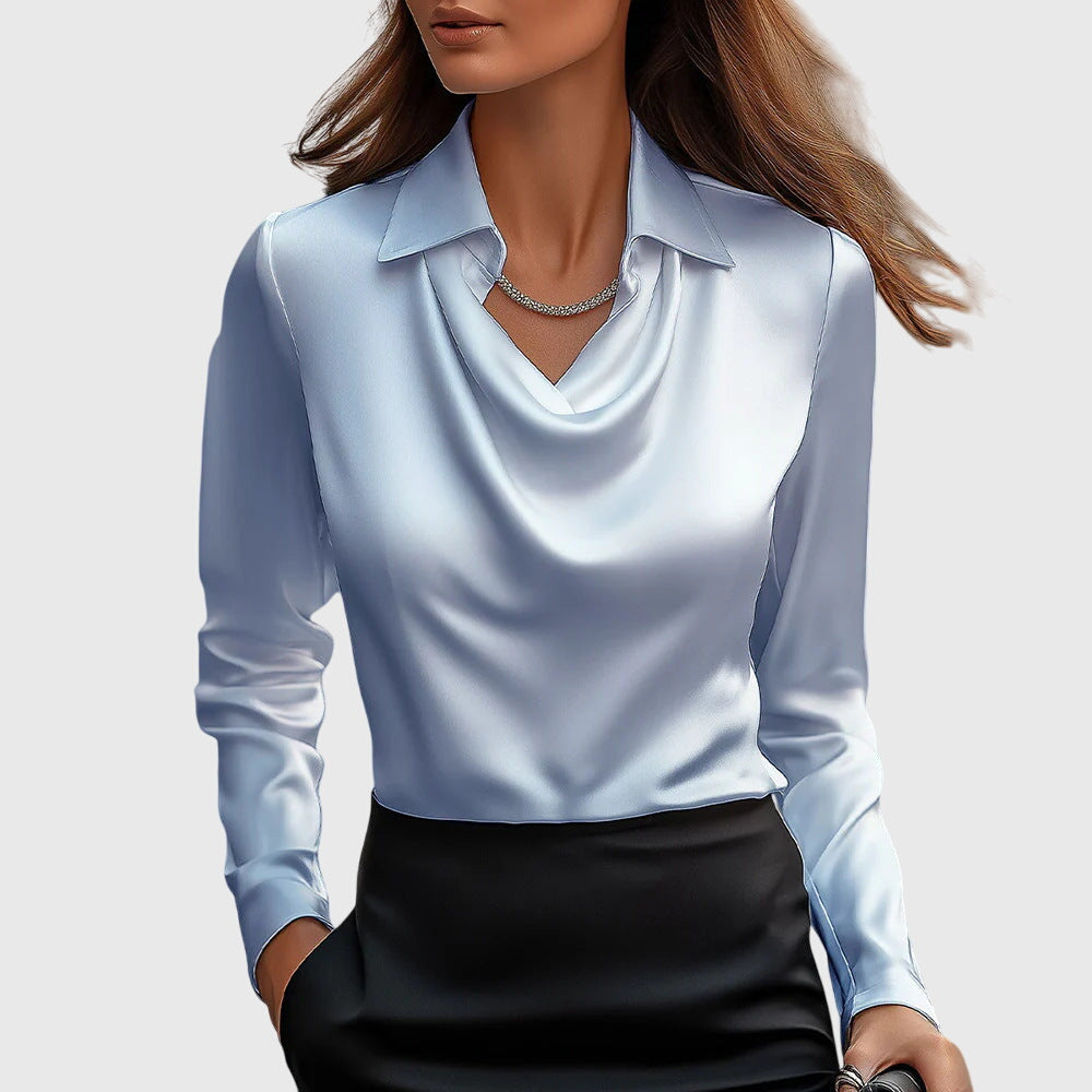 Caroline | Liquid Satin Draped Long Sleeve Blouse for Women