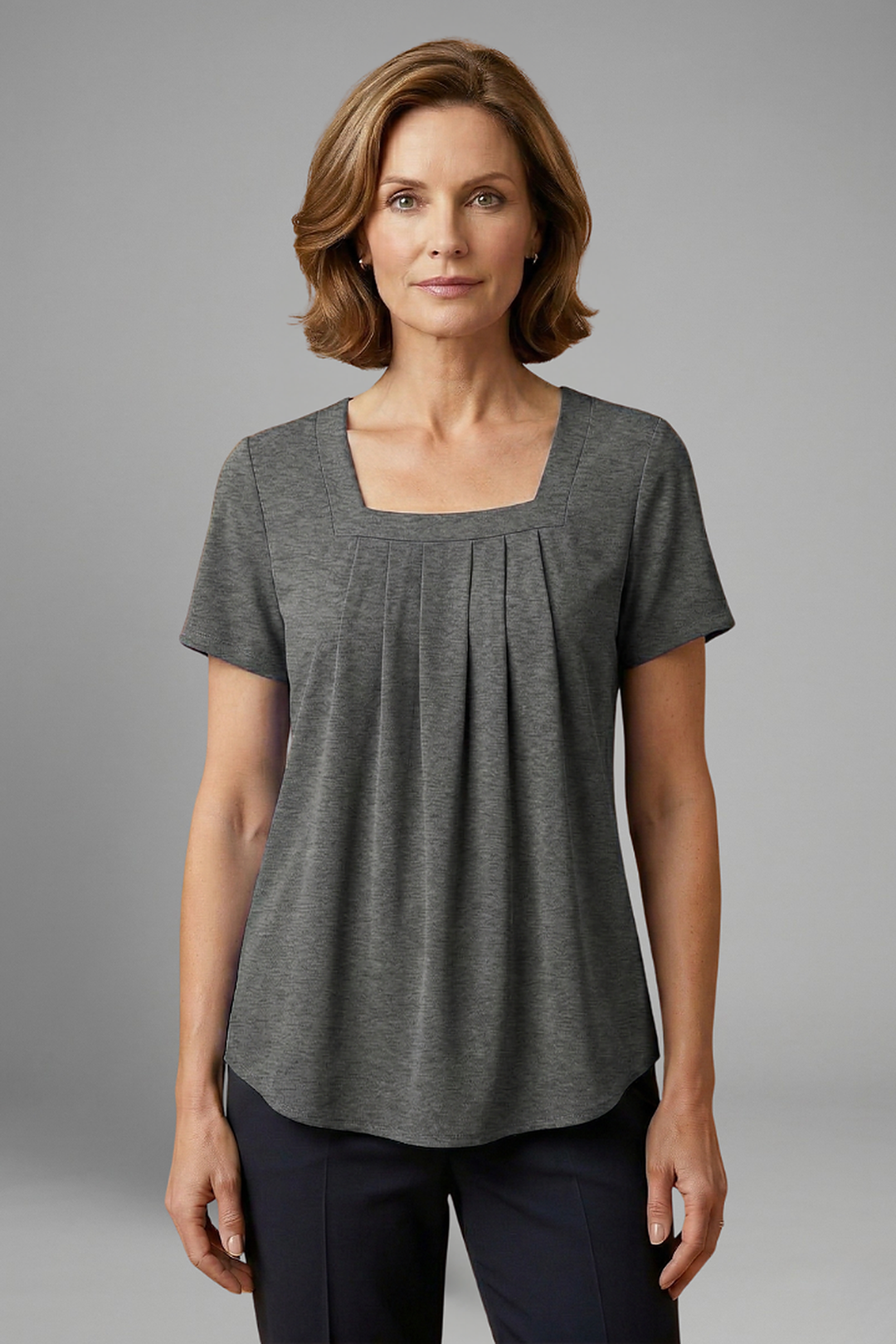 Cendrine | Pleated Square Neck Short Sleeve Top for Women
