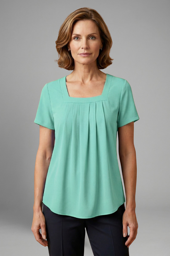 Cendrine | Pleated Square Neck Short Sleeve Top for Women