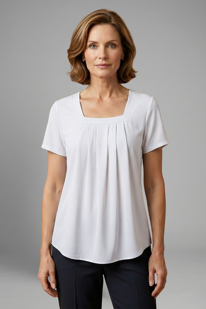 Cendrine | Pleated Square Neck Short Sleeve Top for Women