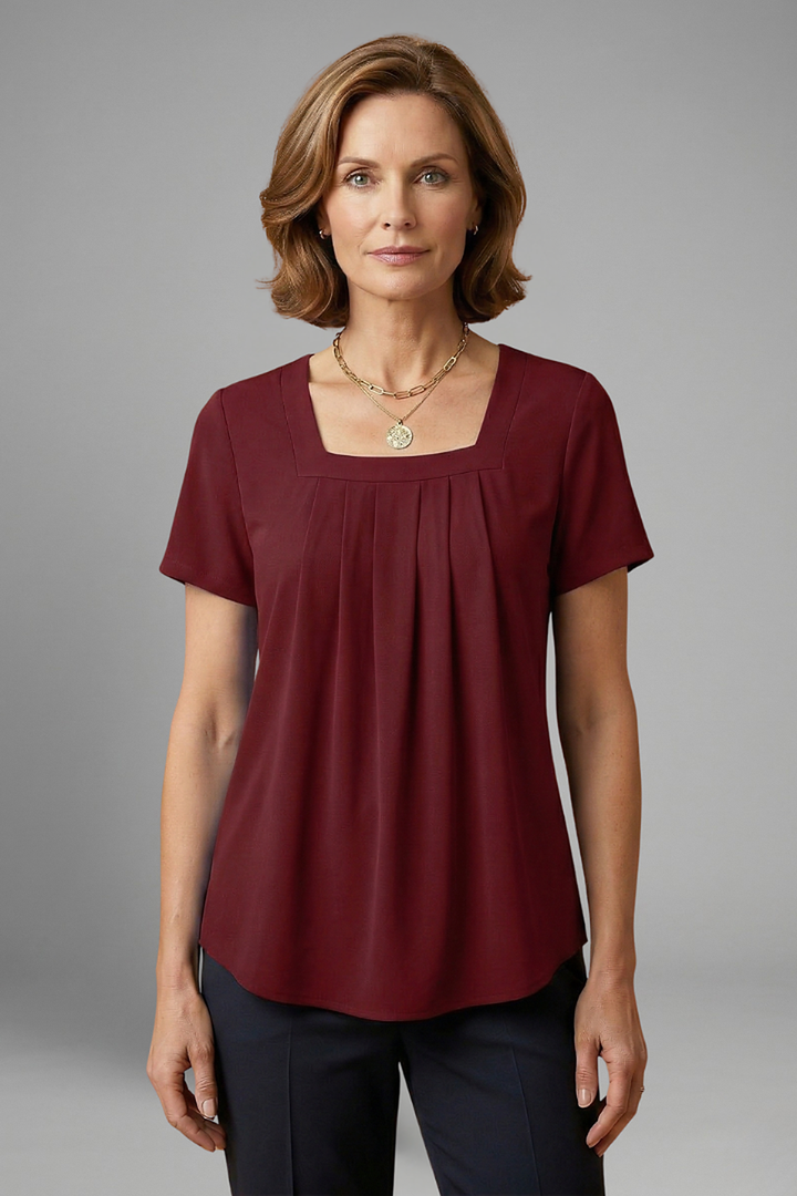 Cendrine | Pleated Square Neck Short Sleeve Top for Women