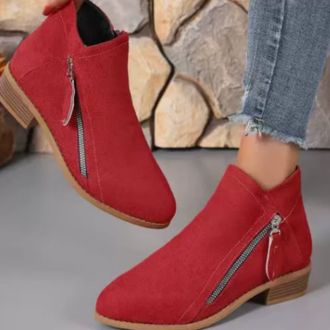Cecile | Scalloped Faux Suede Ankle Boots for Women