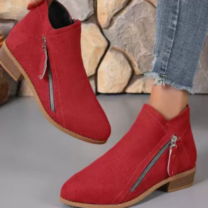 Cecile | Scalloped Faux Suede Ankle Boots for Women