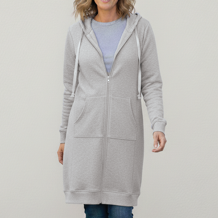 Brooke | Muffled Longline Fleece Zip Up Hoodie for Women