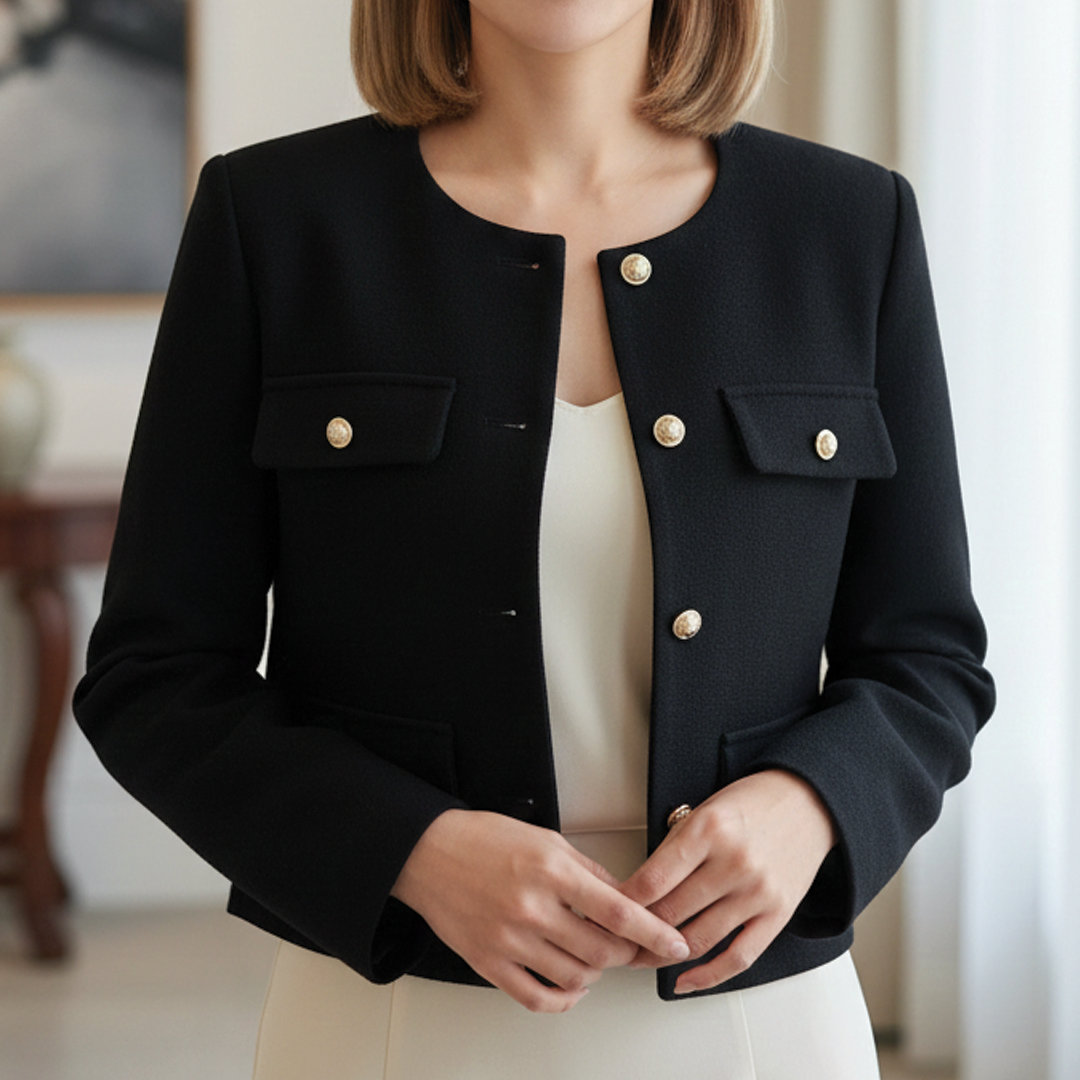 Noemie | Lustrous Collarless Wool Boucle Blazer for Women