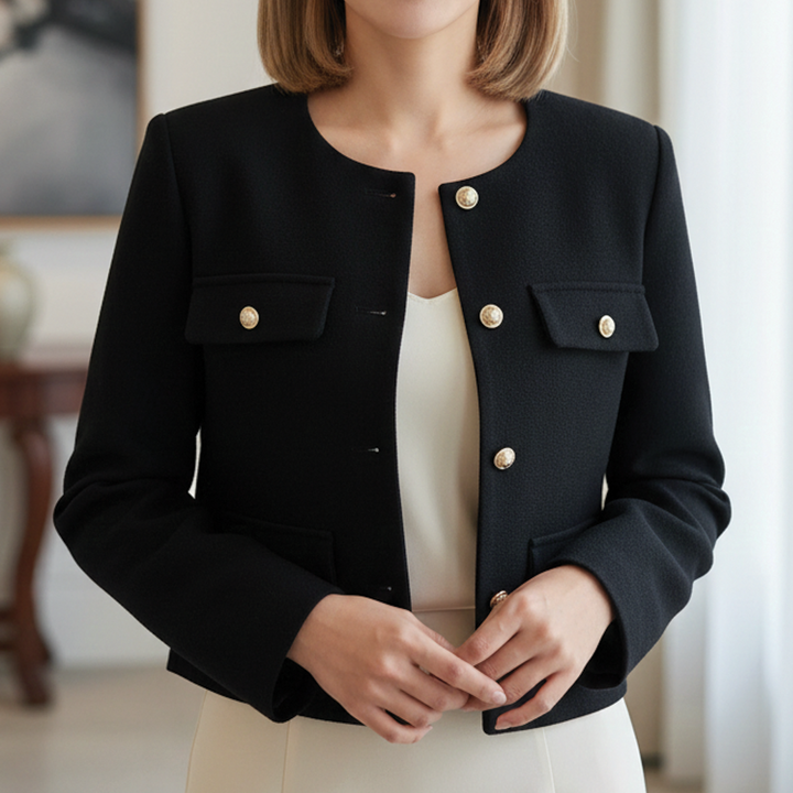 Noemie | Lustrous Collarless Wool Boucle Blazer for Women