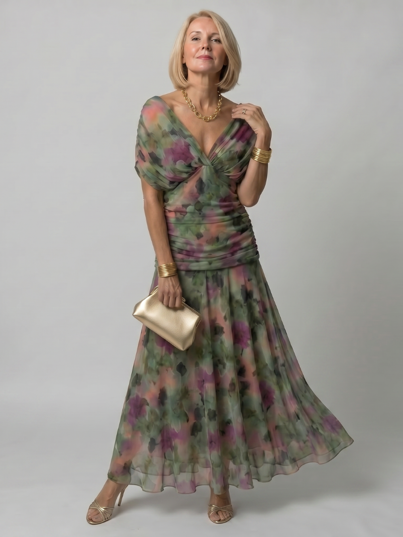 Marine | Tiered Off Shoulder Chiffon Midi Dress for Women