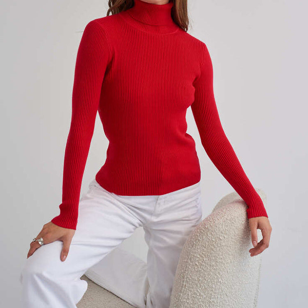 Angeline | Corded Ribbed Mock Neck Knit Top for Women